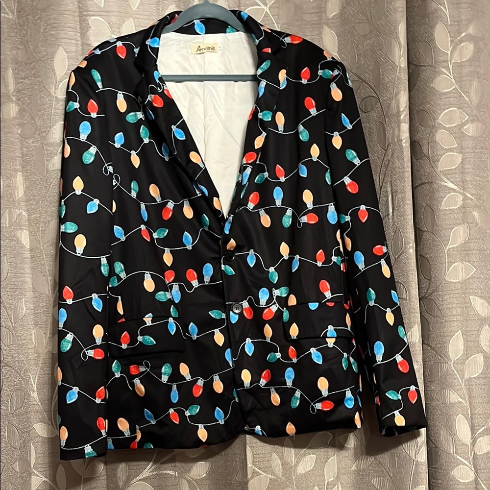 Black Sport Coat with Christmas Lights Abstract Design